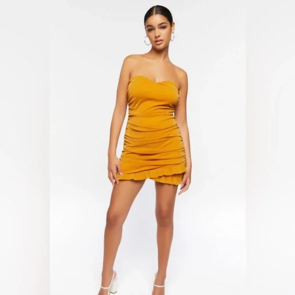 Urban Outfitters | Dresses | Nwt Urban Outfitters Gold Synched Strapless  Dress Xs | Poshmark